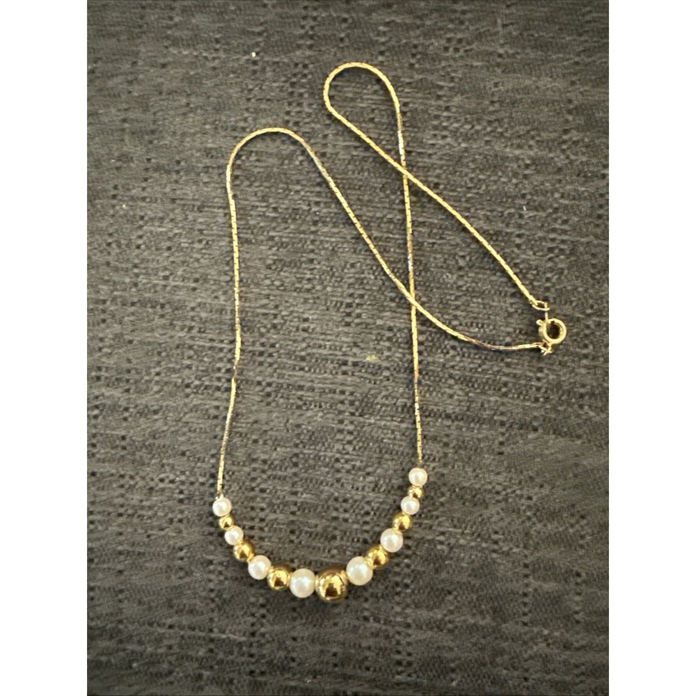 Vintage Gold Tone Ball &‎ Faux Pearl Necklace